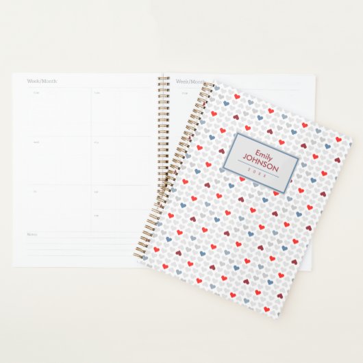 Grey Blue Red Heart Pattern  プランナー手帳 (ディスプレー)