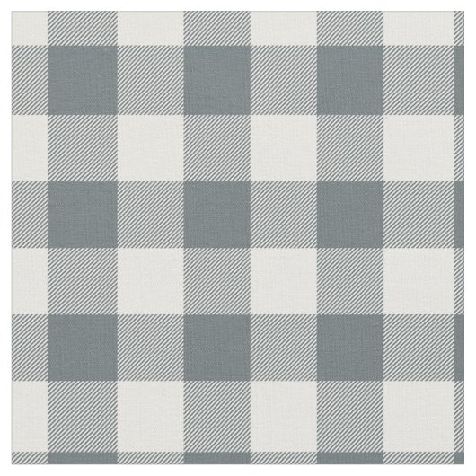 Grey Blue & White Plaid Gingham ファブリック (クローズアップ)
