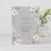Grey Blush Floral Romantic Wedding 招待状 (スタンド正面)