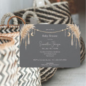 Grey Boho Pampas Baby Shower 招待状