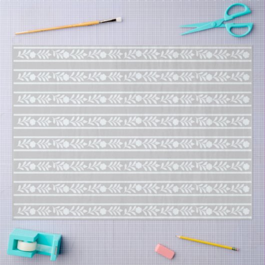 Grey Bone Inlay Floral Border Decoupage Paper  薄葉紙 (クラフト)