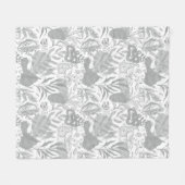 Grey Botanical Seamless Pattern フリースブランケット (正面(横))