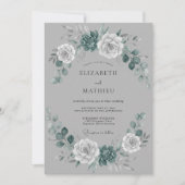 Grey Botanical Wreath Wedding 招待状 (正面)