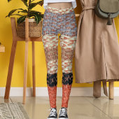 Grey Brown Black Beige Textile Knit Stripe Pattern レギンス