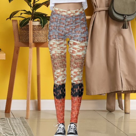 Grey Brown Black Beige Textile Knit Stripe Pattern レギンス