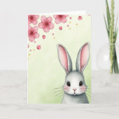 Grey Bunny Pink Petals Card カード (正面)