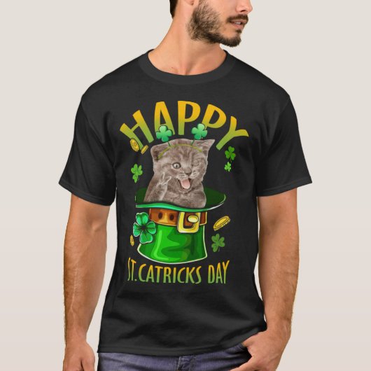 Grey Cat Catrick Irish Shamrock Kitten St Patricks Tシャツ (正面)