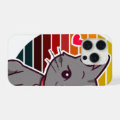 Grey Cat Kawaii Retro Sunset Anime Art iPhoneケース (裏面横)