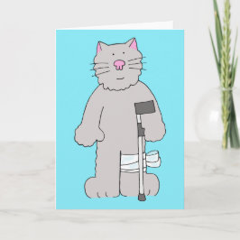 Grey Cat on Crutch Knee Surgery Recovery カード