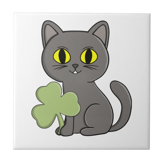 Grey Cat Shamrock Clover Charm タイル (正面)
