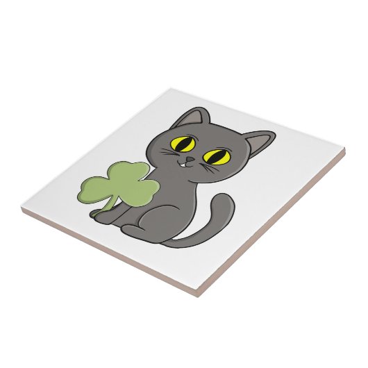 Grey Cat Shamrock Clover Charm タイル (側面)