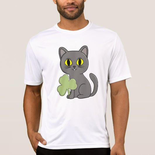 Grey Cat Shamrock Clover Charm Tシャツ (正面)