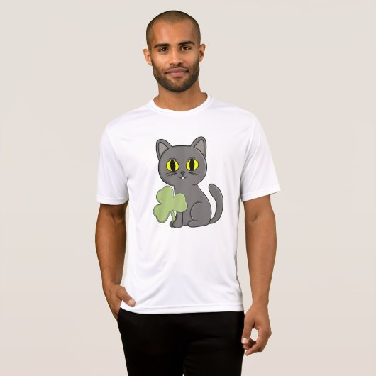 Grey Cat Shamrock Clover Charm Tシャツ (正面フル)