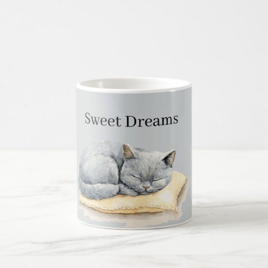Grey Cat Sleeping on Pillow コーヒーマグカップ (中央)