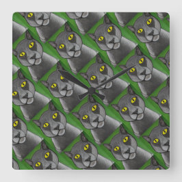 Grey Cat Wall Clock スクエア壁時計