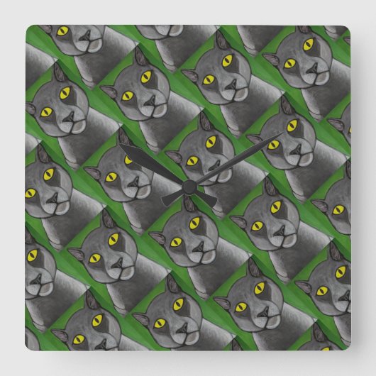 Grey Cat Wall Clock スクエア壁時計 (正面)