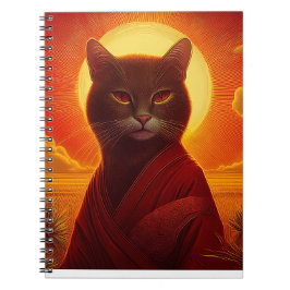 Grey Cat Wearing Fashionable Robe In Sunset Scene ノートブック