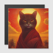 Grey Cat Wearing Fashionable Robe In Sunset Scene マグネット招待状 (正面/裏面)