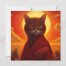 Grey Cat Wearing Fashionable Robe In Sunset Scene マグネット招待状