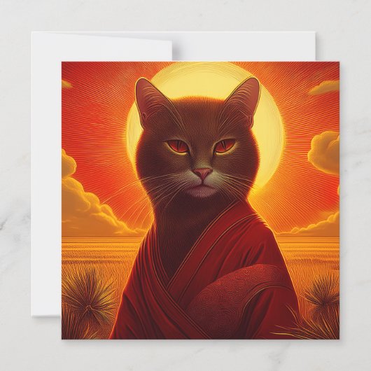 Grey Cat Wearing Fashionable Robe In Sunset Scene マグネット招待状 (正面)