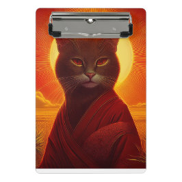 Grey Cat Wearing Fashionable Robe In Sunset Scene ミニクリップボード