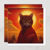 Grey Cat Wearing Fashionable Robe In Sunset Scene 招待状 (正面/裏面)