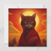 Grey Cat Wearing Fashionable Robe In Sunset Scene 招待状 (裏面)