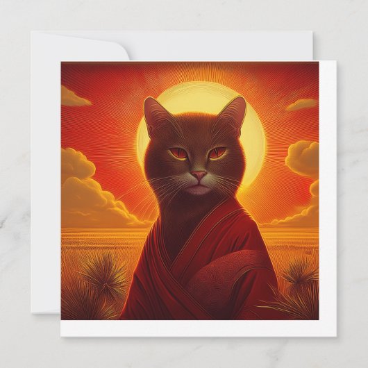 Grey Cat Wearing Fashionable Robe In Sunset Scene 招待状 (正面)