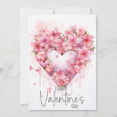 Grey cherry blossom heart Happy Valentines Day シーズンカード (正面)