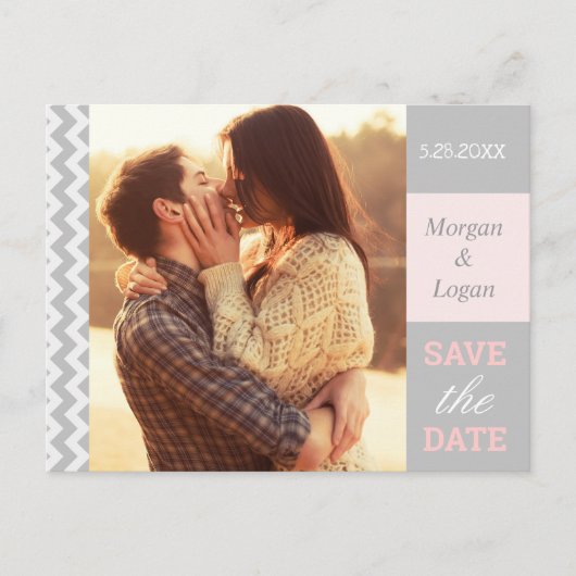 Grey Chevron結婚の写真Save the Date 案内ポストカード (正面)