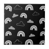 Grey Clouds and Rainbows on Black Ceramic Tile タイル (正面)