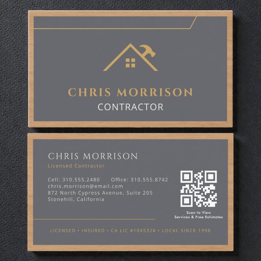 Grey Construction Professional Wood QR Code 名刺