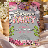 Grey Daisy Pajama Party Birthday Invitation 招待状