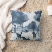 Grey dogs walking under the trees クッション (ブランケット)