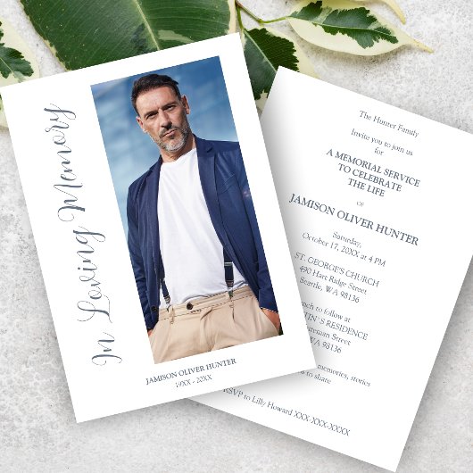 Grey Elegant Minimalist Memorial Photo Funeral 招待状