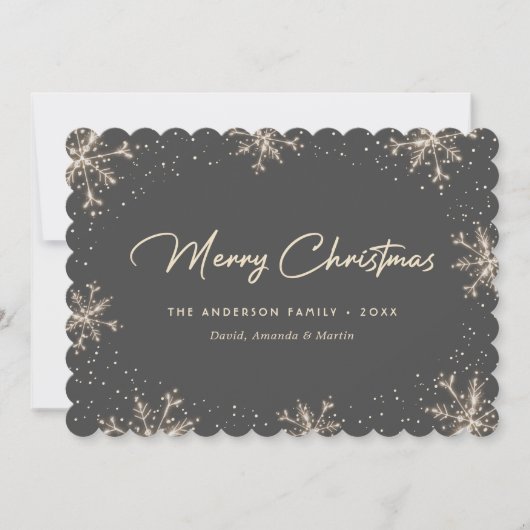 Grey Elegant Modern Snowflake Christmas Card シーズンカード (正面)