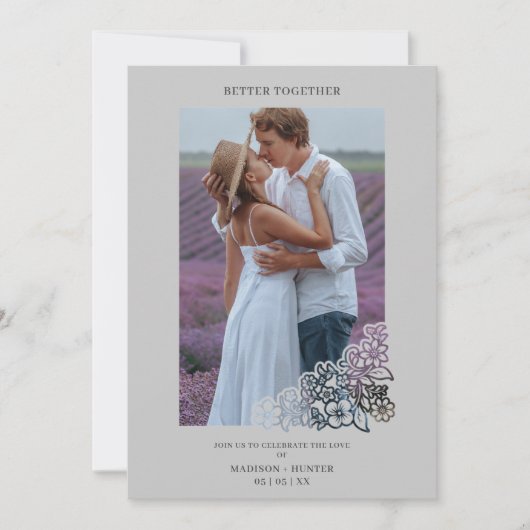 Grey Elegant Photo Botanical Frame Wedding (正面)