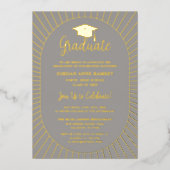 Grey Elegantly Vintage Oval Graduate Cap Photo 箔招待状 (正面)