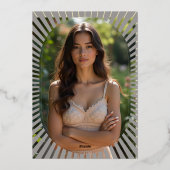 Grey Elegantly Vintage Oval Graduate Cap Photo 箔招待状 (裏面)