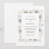 Grey Ethereal Botanical Flourish Wedding 招待状 (正面/裏面)