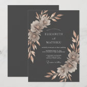Grey Floral Arrangement Wedding 招待状 (正面/裏面)