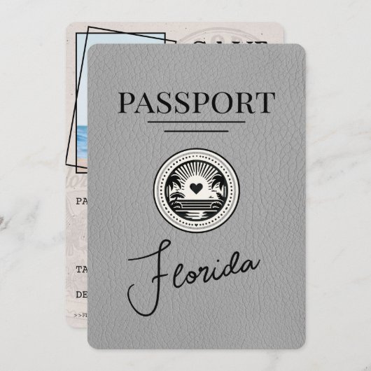 Grey Florida Passport日付の保存 セーブザデート (正面/裏面)