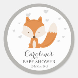 Grey Fox Woodland Love Heart Baby Shower Sticker ラウンドシール