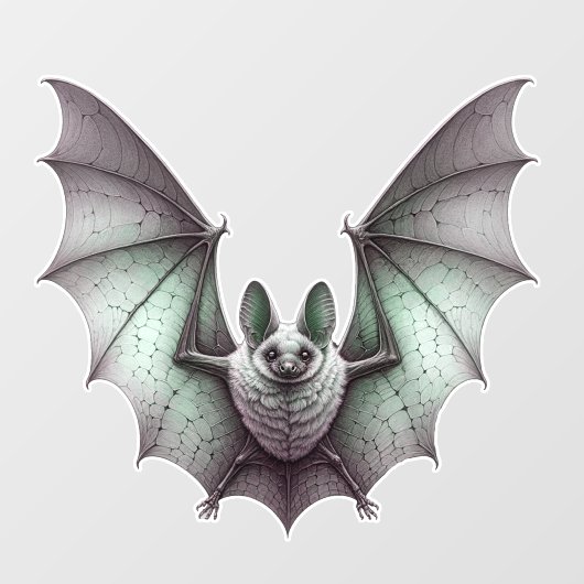 Grey Furry Bat Green Tinge Spread Wings ウィンドウサイン (シート)