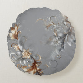 Grey, Gold and Silver Luxe Round Pillow ラウンドクッション