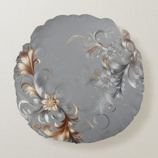 Grey, Gold and Silver Luxe Round Pillow ラウンドクッション (正面)