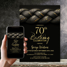 Grey Gold Braid 70th Birthday Party 招待状