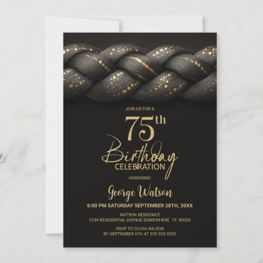 Grey Gold Braid 75th Birthday Party 招待状 (正面)