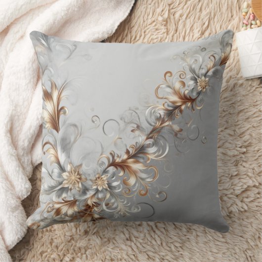 Grey, Gold & Silver Modern Decorative Pillow クッション (ブランケット)