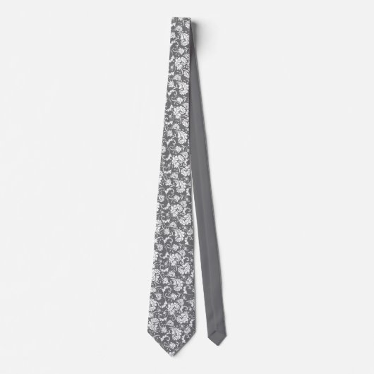 Grey Gray Floral Pattern Custom Necktie ネクタイ (正面)